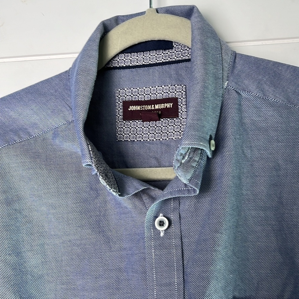 Johnston & Murphy med long sleeve dress shirt blue   MN63 - Picture 2 of 5